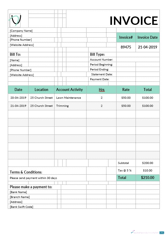Download Landscaping Invoice Template Photoshop template